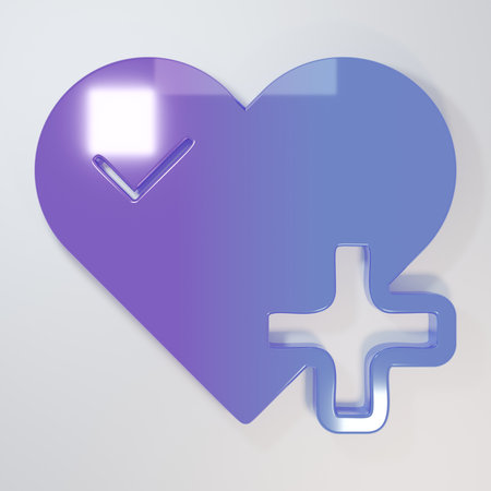 Purple-blue Heart rate icon isolated on gray background. Heartbeat sign. Heart pulse icon. Cardiogram icon. Minimalism concept. 3D render illustration.の写真素材