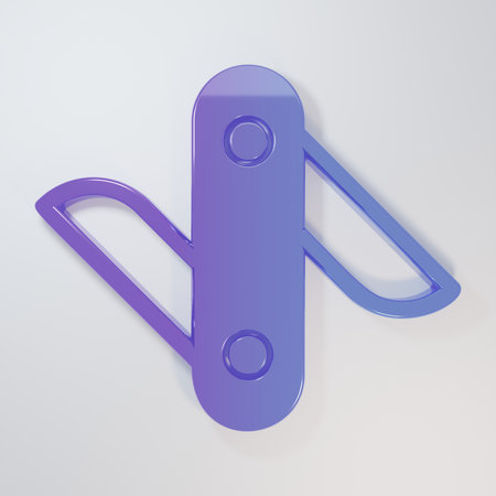 Purple-blue Swiss army knife icon isolated on gray background. Multi-tool, multipurpose penknife. Multifunctional tool. Minimalism concept. 3D render illustration.の写真素材