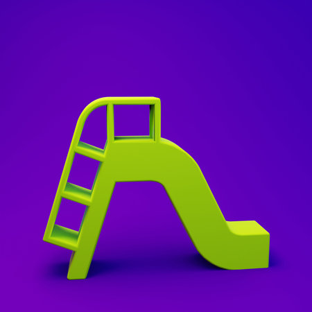Green Slide playground icon isolated on purple-blue background. Children's slide. Minimalism concept. 3D render illustration.の写真素材