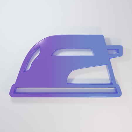 Purple-blue Electric iron icon isolated on gray background. Steam iron. Minimalism concept. 3D render illustration.の写真素材