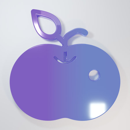 Purple-blue Poison apple icon isolated on gray background. Poisoned witch apple. Minimalism concept. 3D render illustration.の写真素材