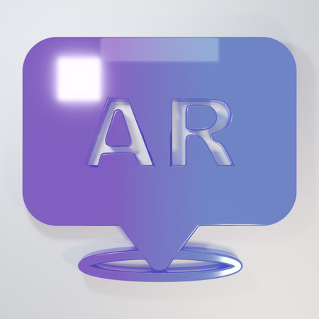 Purple-blue Augmented reality AR icon isolated on gray background. Virtual futuristic wearable devices. Minimalism concept. 3D render illustration.の写真素材