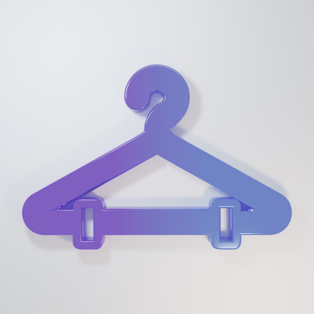 Purple-blue Hanger wardrobe icon isolated on gray background. Cloakroom icon. Clothes service symbol. Laundry hanger sign. Minimalism concept. 3D render illustration.の写真素材