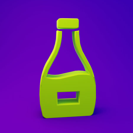 Green Sauce bottle icon isolated on purple-blue background. Ketchup, mustard and mayonnaise bottles with sauce for fast food. Minimalism concept. 3D render illustration.の写真素材
