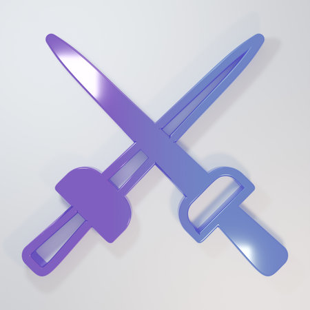 Purple-blue Fencing icon isolated on gray background. Sport equipment. Minimalism concept. 3D render illustration.の写真素材