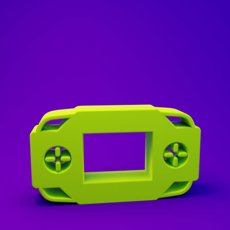 Green Portable video game console icon isolated on purple-blue background. Handheld console gaming. Minimalism concept. 3D render illustration.の写真素材