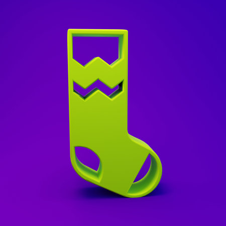 Green Socks icon isolated on purple-blue background. Minimalism concept. 3D render illustration.の写真素材