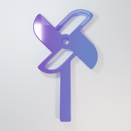 Purple-blue Pinwheel toy icon isolated on gray background. Windmill toy icon. Minimalism concept. 3D render illustration.の写真素材