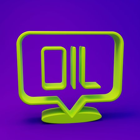 Green Word oil icon isolated on purple-blue background. Minimalism concept. 3D render illustration.の写真素材