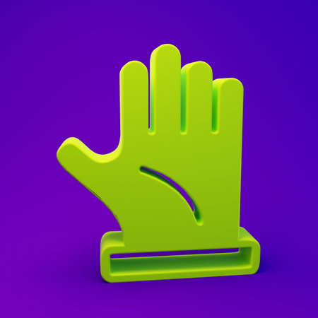 Green Beekeeper glove icon isolated on purple-blue background. Minimalism concept. 3D render illustration.の写真素材