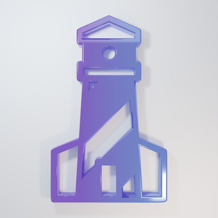 Purple-blue Lighthouse icon isolated on gray background. Minimalism concept. 3D render illustration.の写真素材
