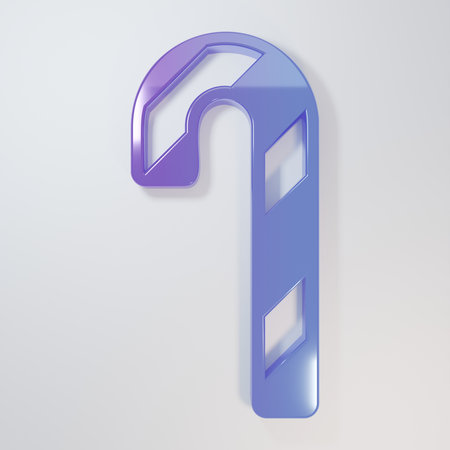 Purple-blue Christmas candy cane with stripes icon isolated on gray background. Merry Christmas and Happy New Year. Minimalism concept. 3D render illustration.の写真素材