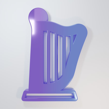 Purple-blue Harp icon isolated on gray background. Classical music instrument, orchestra string acoustic element. Minimalism concept. 3D render illustration.の写真素材