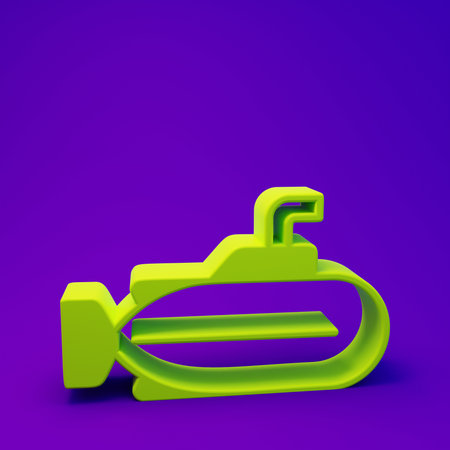 Green Submarine icon isolated on purple-blue background. Military ship. Minimalism concept. 3D render illustration.の写真素材