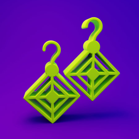 Green Earrings icon isolated on purple-blue background. Jewelry accessories. Minimalism concept. 3D render illustration.の写真素材