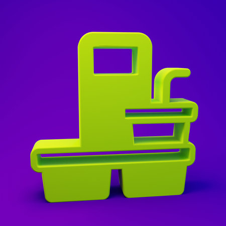 Green Coffee cup to go icon isolated on purple-blue background. Minimalism concept. 3D render illustration.の写真素材