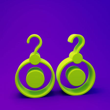 Green Earrings icon isolated on purple-blue background. Jewelry accessories. Minimalism concept. 3D render illustration.の写真素材