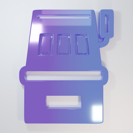 Purple-blue Slot machine icon isolated on gray background. Minimalism concept. 3D render illustration.の写真素材