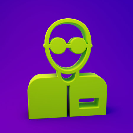 Green Teacher icon isolated on purple-blue background. Minimalism concept. 3D render illustration.の写真素材
