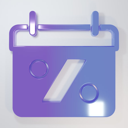 Purple-blue Discount percent tag icon isolated on gray background. Shopping tag sign. Special offer sign. Discount coupons symbol. Minimalism concept. 3D render illustration.の写真素材