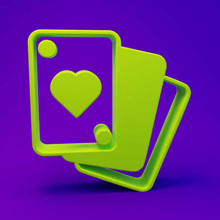 Green Playing cards icon isolated on purple-blue background. Casino gambling. Minimalism concept. 3D render illustration.の写真素材