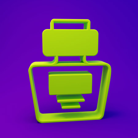Green Perfume icon isolated on purple-blue background. Minimalism concept. 3D render illustration.の写真素材