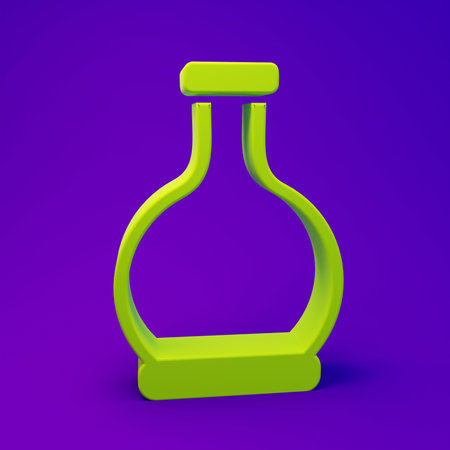 Green Bottle with potion icon isolated on purple-blue background. Flask with magic potion. Minimalism concept. 3D render illustration.の写真素材