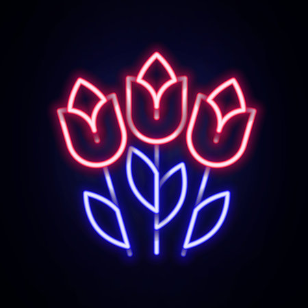 Glowing neon line Flower tulip icon isolated on brick wall background. 8 March. International Happy Women's Day. Colorful outline concept. Vector.のイラスト素材