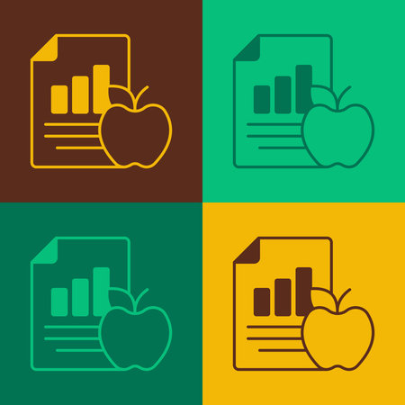 Pop art Diet plan icon isolated on isolated on color background. Concept of fitness marathon, proper nutrition, healthy food, beautiful body, vegetables, slimming. Vector.のイラスト素材