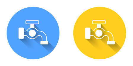 White Water tap icon isolated with long shadow background. Circle button. Vector.のイラスト素材