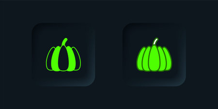 Green Pumpkin icon isolated on black background. Happy Halloween party. Black square button. Vector.のイラスト素材