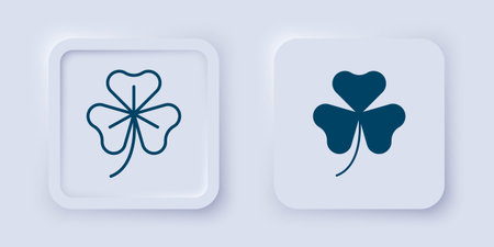 Filled and outline Clover trefoil leaf icon isolated on gray background. Happy Saint Patricks day. National Irish holiday. Square button. Vector.のイラスト素材