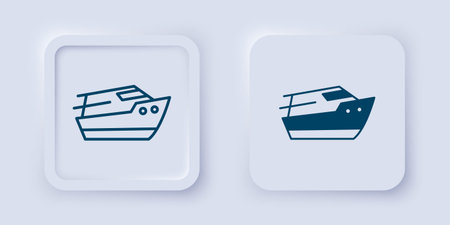Filled and outline Speedboat icon isolated on gray background. Square button. Vector.のイラスト素材