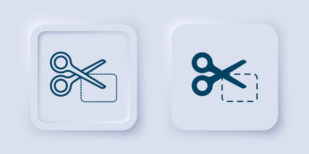 Filled and outline Scissors cuts discount coupon icon isolated on gray background. The concept of selling in an online supermarket at low prices or half the cost. Square button. Vector.のイラスト素材