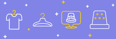 Set line Thimble for sewing Hanger wardrobe and T-shirt on hanger icon. Vector.のイラスト素材