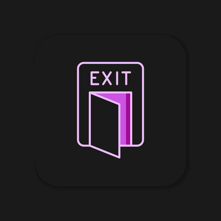 Filled outline Fire exit icon isolated on black background. Fire emergency icon. Flat filled outline style with shadow. Vector.のイラスト素材