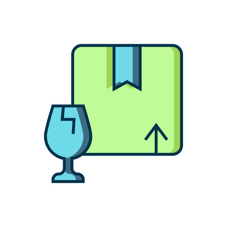 Filled outline Delivery package box with fragile content symbol of broken glass icon isolated on white background. Box, package, parcel sign. Flat filled outline style with shadow. Vector.のイラスト素材