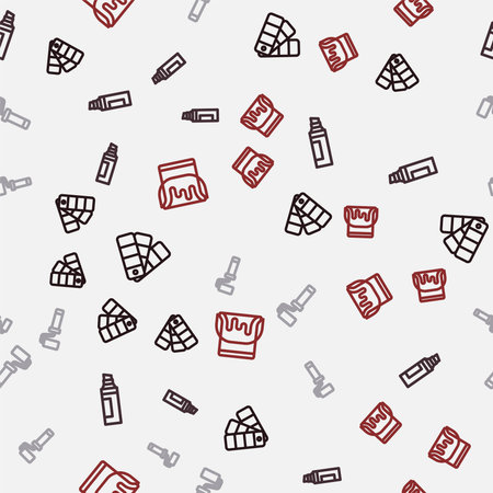 Set line Color palette guide Marker pen Paint roller brush and bucket on seamless pattern. Vector.のイラスト素材