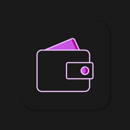 Filled outline Wallet icon isolated on black background. Purse icon. Cash savings symbol. Flat filled outline style with shadow. Vector.のイラスト素材