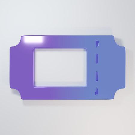 Purple-blue Cinema ticket icon isolated on gray background. Minimalism concept. 3D render...