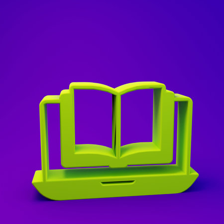 Green Online class icon isolated on purple-blue background. Online education concept. Minimalism concept. 3D render illustration.の写真素材