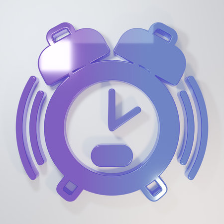 Purple-blue Alarm clock icon isolated on gray background. Wake up, get up concept. Time sign....