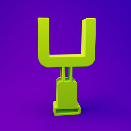 Green football goal post icon isolated on purple-blue background. Minimalism concept. 3D render...