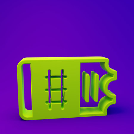 Green Train ticket icon isolated on purple-blue background. Travel by railway. Minimalism concept. 3D render illustration.の写真素材