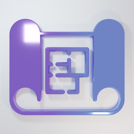 Purple-blue House plan icon isolated on gray background. Minimalism concept. 3D render illustration.