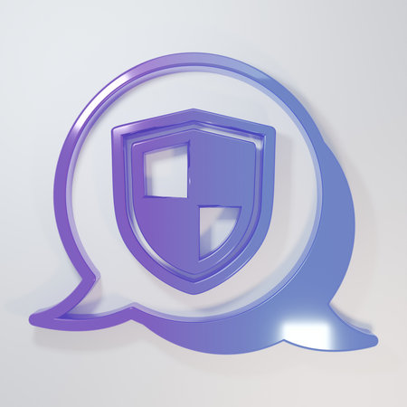 Purple-blue Shield icon isolated on gray background. Insurance concept. Guard sign. Security, safety, protection, privacy concept. Minimalism concept. 3D render illustration.の写真素材