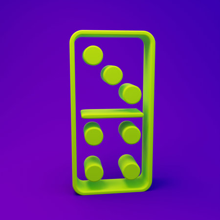 Green Domino icon isolated on purple-blue background. Minimalism concept. 3D render illustration.