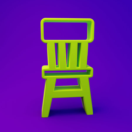 Green Chair icon isolated on purple-blue background. Minimalism concept. 3D render illustration.の写真素材