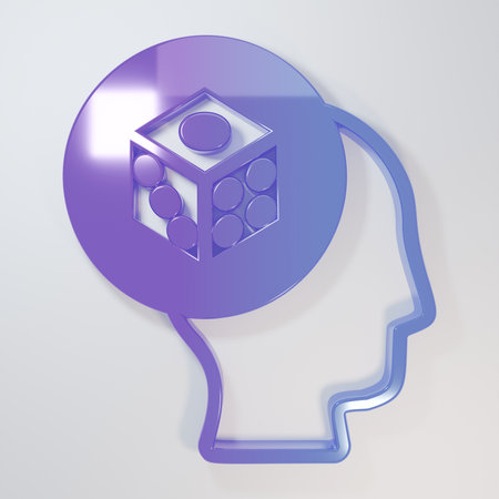 Purple-blue Game dice icon isolated on gray background. Casino gambling. Minimalism concept. 3D...