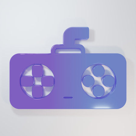 Purple-blue Game controller or joystick for game console icon isolated on gray background....